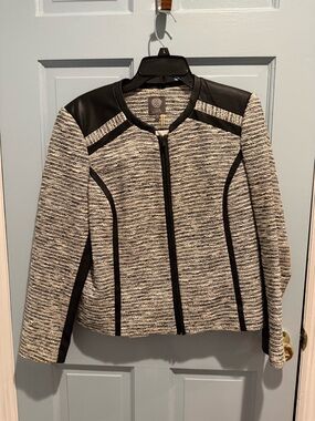 Vince Camuto Black and White Textured Zip Jacket